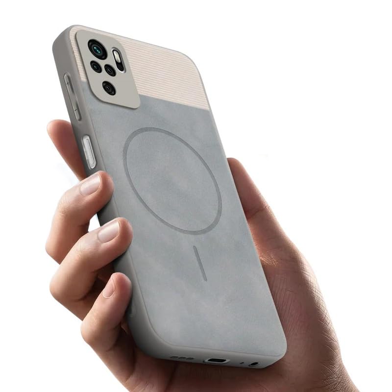 Image of Bintage case Macc-Safe Design Hard Light Weight Back Case | Soft Border Camera Protect | Dual PU Leather Finish Back Cover Compatible for Mi REDMI Note 10 - White & Grey