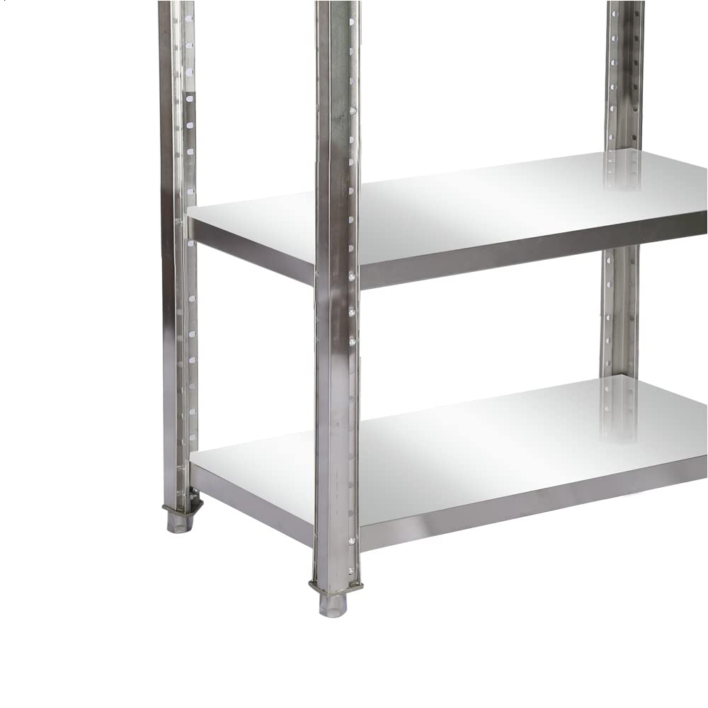 WilTec Estantería de Acero Inoxidable 120x50x155cm con 4 baldas para hostelería, Cocina Industrial, almacén