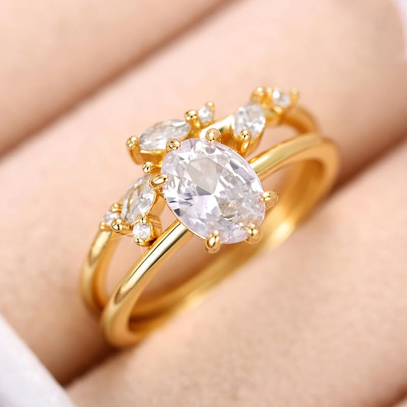 Biuhapiy 925 Gold-Plated Tulip Bud Ring with Micro-Pave Setting, Stackable Engagement Ring for Women 63