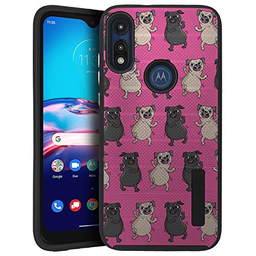 CasesOnDeck Dual Layer Case Compatible with Motorola Moto E 7th Gen/Moto E 2020 Case [Grip Tactical] Cool Two Piece Case Rubberized Cover - Pink Pugs