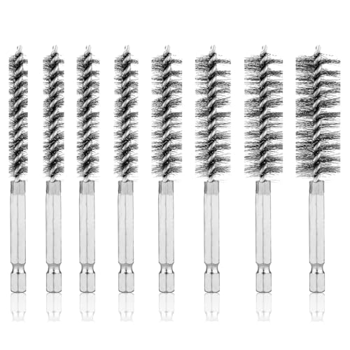 8 Pcs Copper Pipe Cleaner Sets, Wire Brush for Drill Attachments, Stainless Steel Bore Drill Brush Attachment Brushes Cleaning Steel Brush Hex Shank Handle for Power Drill