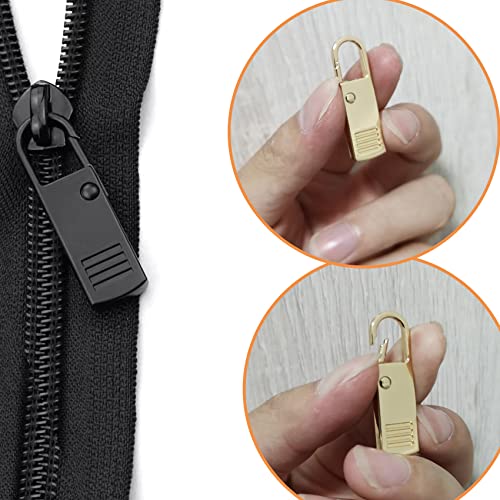 Urmspst Zipper Pull Replacement (Upgraded), 12 PCS Detachable Zipper Pull Tabs for Luggage Clothing Jackets Backpacks Boots Purse Coat(4 Color Black, Silver, Gold, Brilliant Black,Striped)
