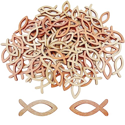 Mesybveo 120 Decoración de Peces Madera Piezas, Comunión Peces Decoración, Peces Bautismo decoración, Peces Madera Decoración de Mesa para Decoraciones de fiestas, Comuniones, Festivales