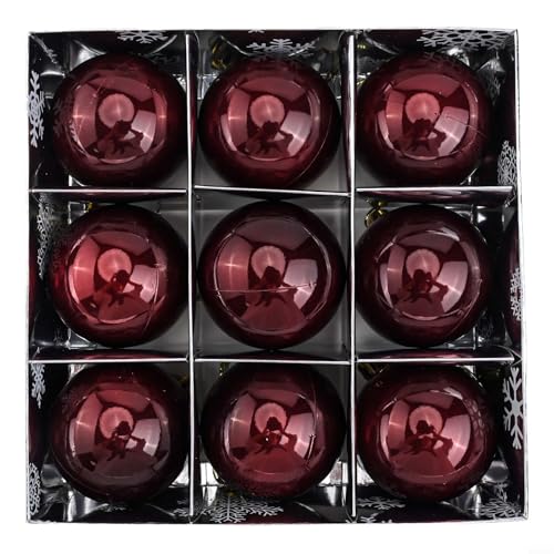 Christmas Tree Baubles Set 9pcs Multi-Coloured PVC Hanging Ornament Balls Lightweight Decoration for Party Wedding Home Hotel Office Showcase 6cm(Burgundy)