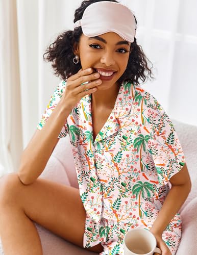 Image of Ekouaer Pajamas Set for Women Short Sleeve Sleepwear Button Down Pjs Lounge Sets Soft Nightwear