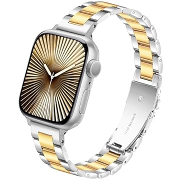 Pulseira fina feminina de metal Melyis, aço inoxidável premium, clássica, compatível com Apple Watch de 42 mm, 41 mm, 40 mm, 38 mm, Séries 10/9/8/7/6/5/4/3/2/1/SE, dourada e prateada