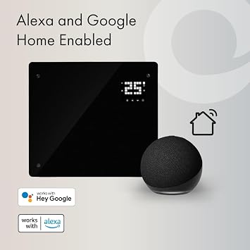 Devola 500W Smart Electric Glass Panel Heater Wall Mounted & Freestanding | Wifi Enabled, Works With Alexa & Google Home, Timer Function, LOT 20 Compliant, Energy Efficient Heater (Black)