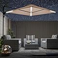 AECOJOY 10ft Solar LED Wall Mounted Outdoor Patio Umbrella, Rectangular Large Offset Cantilever Umbrellas with 180° Rotation Sun Canopy for Deck Pool Garden Backyard, Save Space, Beige