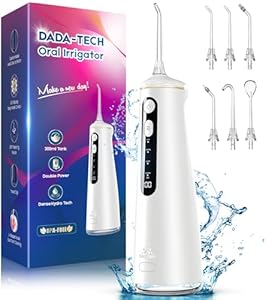 Draadloze monddouche, waterflosser voor tanden, met 4 modi en 8 instelbare niveaus, 7 sproeiers, 300 ml tank, voor interdentale reiniging, tanddouche, mondspoeling, elektrische orale irrigator, wit