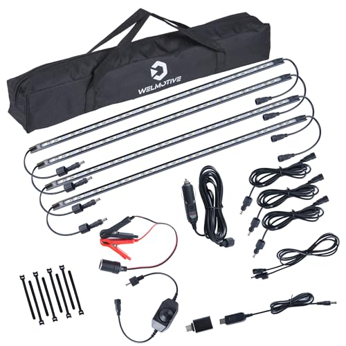 12V LED Interior Light Bar Kit, 4 Bars White Adjustable Brightness RV Camping Lights - Waterproof IP67, Magnetic & Velcro Mount, Portable Lighting for Tent, Car, Trailer, Boat, Truck, Off-Road, Cabin