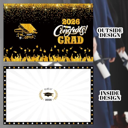 Image of Graduation Decorations Black and Gold 2026 - Guest Book Alternative, Graduation Cards Box with 36PCS Advice Cards, Signature Board Congrats Grad Decoration Graduation Supplies 2026