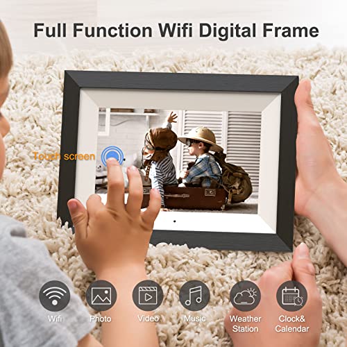 Image of Digital Photo Frame 8-inch Wood Digital Picture Frame - Electronic Picture Frame, 1280x800 IPS Touch Screen, 16GB, Auto Rotate, HD 1080P, Share Photos Videos with Email App, Unlimited Cloud Storage