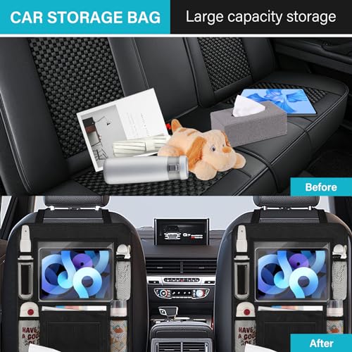 Csuntikulo 2 Stück Auto Rückenlehnenschutz und Organizer, 600D Oxford Stoff Wasserdicht Autositz Rücksitz Organizer Autositzschoner Rückenlehne, Rückenlehnenschutz Auto Kinder mit Tablet Fach, Schwarz