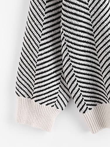 Zaful Women's Long Sleeve Sweater Cardigan Drop Shoulder Knit Button Up Cardigan Loose Outerwear (Warm White-Stripes-B, One Size) #TOP4