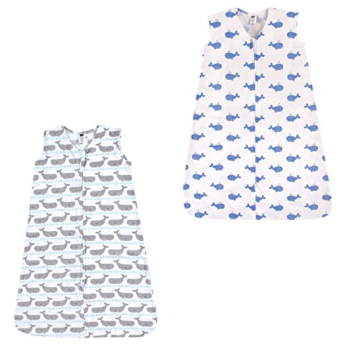 Hudson Baby Unisex Baby Cotton Sleeveless Wearable Sleeping Bag, Blue Gray Whales 2-pack, 12-18 Months US