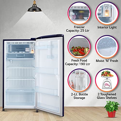 Image of LG 215 L 3 Star Direct-Cool Single Door Refrigerator Appliance (GL-B221ABED, Blue Euphoria, Moist 'N' Fresh, 2022 Model)