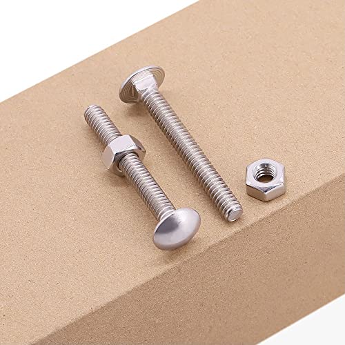 Image of M8-1.25 x 80mm (8 Sets) Carriage Bolt DIN603 with Hex Nut DIN934, Full Coarse Thread, 304 Stainless Steel 18-8, Round Head Square Neck Screws Coach Bolt