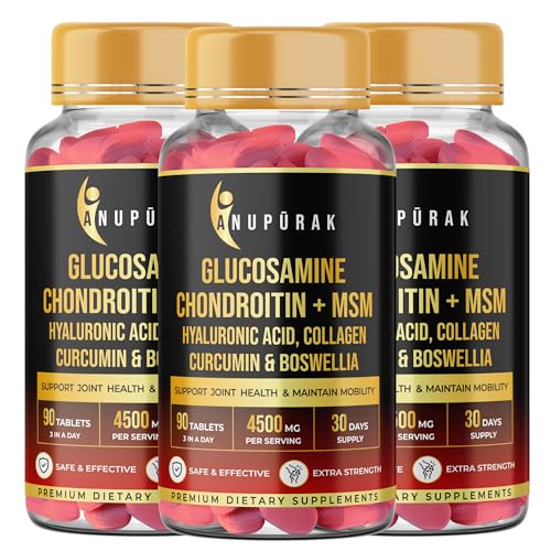 Image of Glucosamine Chondroitin MSM Tablets | 4500mg | 11 Actives Joint Support Supplement : Collagen Type II, Hyaluronic Acid & Boswellia | Knee Mobility, Cartilage & Joint Health | 270 Tablets (90 Days)