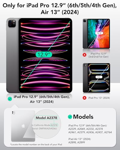 Image of ESR for iPad Pro 12.9 inch Cover (2022 /2021 /2020, 6th /5th /4th Generation), iPad Air 13 inch Case 2025 /2024, Convenient Magnetic Attachment, 2-Way Stand, Rebound Magnetic Case, Grey