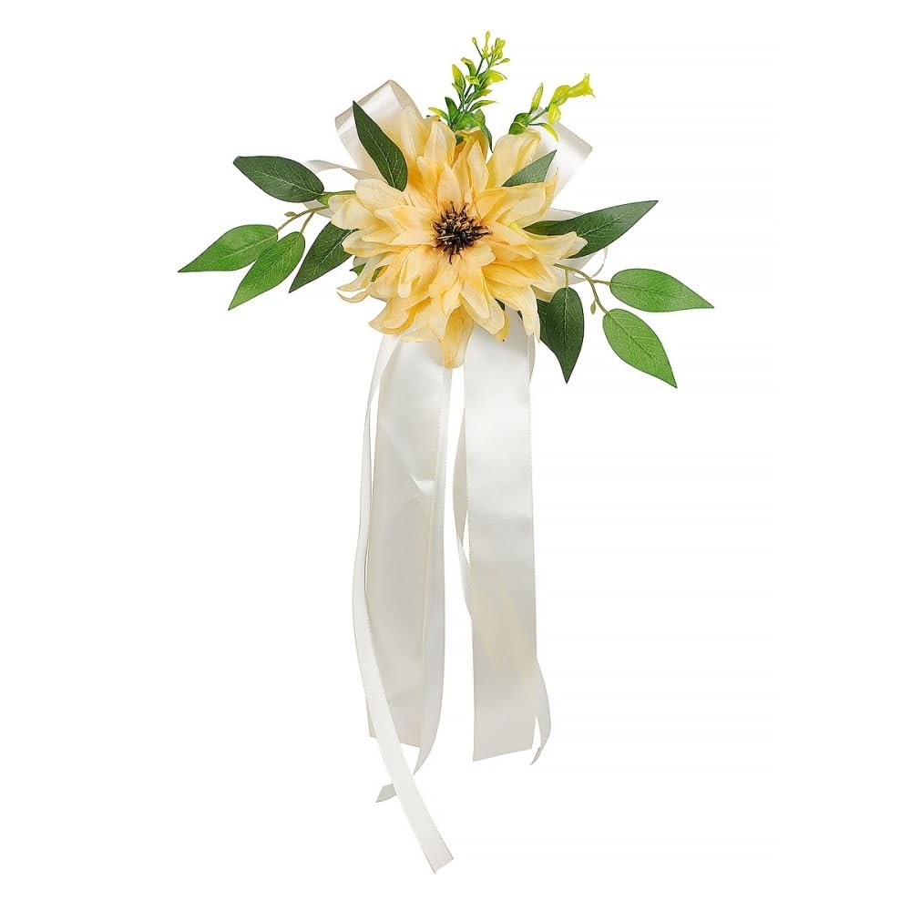 Huffa 2929-Yellow Elegant White Wedding Car Decoration - Artificial Flower Arrangements For Doors And Mirrors(2929-Yellow)