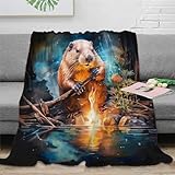 3D Printed Beaver Throw Blanket Ultra-Soft Cartoon Animals Bedding Lightweight Cozy Warm for Couch Bed Sofa Bedroom Decor Air Conditioner Blanket Caring Gift for Kids Adults 50x60inch(127x152cm)