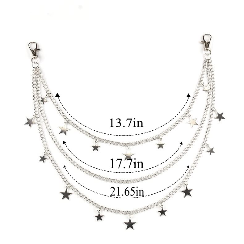 Star Pants Chain Belt Silver Y2k Jeans Chains Layered Wallet Accessories for Women and Men4