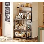 SUPERJARE Kitchen Bakers Rack with Power Outlet, Coffee Bar Table 4 Tiers, Kitchen Microwave Stand with 6 S-shaped Hooks, Kitchen Storage Shelf Rack for Spices, Pots and Pans - Rustic Brown - Image 2