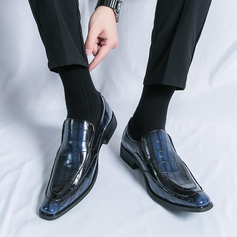 Oxford Formal Shoes for Men Slip On Square Burnished Toe Apron Toe Block Pattern Block Heel Low Top Non Slip Rubber Sole Anti-Slip Outdoor2