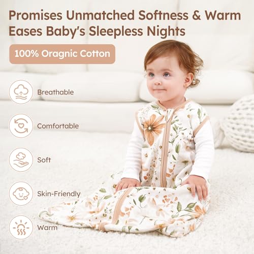 Image of Baby Sleep Sack 0-6 Months Summer Sleep Sack 3 Pack 100% Cotton Baby Sleep Bag Wearable Blanket for Newborn Infant Orange Flowers & Plaid