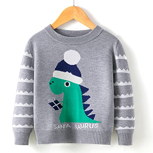 sfdgfhyf Toddler Boys Girls Christmas Cartoon Dinosaur Print Warm Knitted Sweater Long Sleeve Tops Girls (Grey, 4-5 Years)2