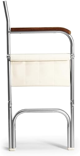 Miniatura 6 de FORMA MARINE - JUEGO DE 2 Sillas de aluminio plegables de alta gama para barcos de vinilo blanco con reposabrazos de teca, incluye bolsa protectora
