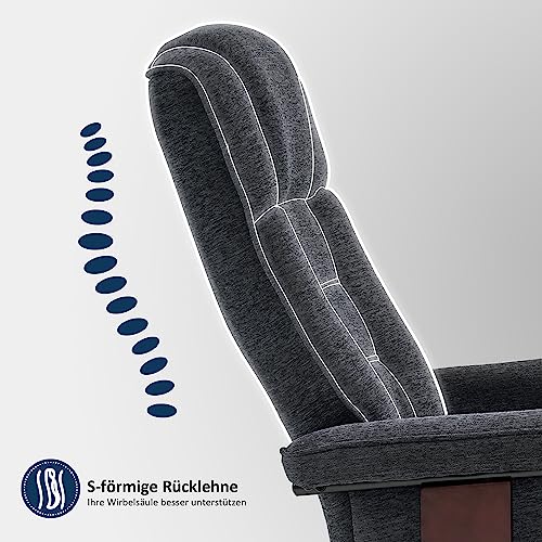 M MCombo Relaxsessel mit Hocker, 360°drehbarer Fernsehsessel mit Liegefunktion, bis 120 Kg belastbarer TV-Sessel, moderner Ruhesessel für Wohnzimmer, Webstoff, 9019 (Dunkelgrau-Webstoff) – Bild 7