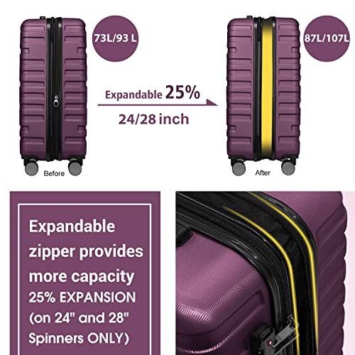 LARVENDER 5-Piece Hardside Luggage Set for Women - Purple, Expandable with Wheels and TSA Lock, Includes Carry-On and Cosmetic Case