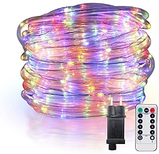 Outdoor Rope Lights 8 Lighting Modes with Timer Remote Control Waterproof Dimmable 200 LED Rope Light for Indoor Poolside Landscape Camping Tents,Ideale Gift for Family Friends RGB 15M