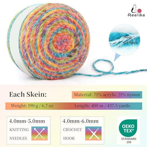 Image of Aeelike Ombre Yarn for Crocheting, 2 PCS Colorful Gradient Yarn #4 Medium, Each 190g(6.7 oz) 400m(437.5 Yards) 71% Acrylic 29% Nynon, Soft Cake Crochet Yarns for Blanket, Scraves, Sweaters, Color A