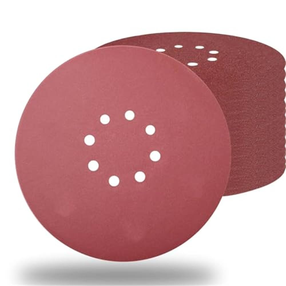 Confezione da 10 dischi abrasivi for cartongesso da 9 pollici 225 mm con gancio e anello, 8 fori in ossido di alluminio(120)