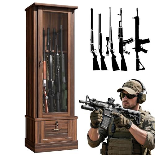 kepptory Gun Safe for 10 Long Rifles and Pistols Gun Cabinet for Rifle with Mechanical Lock Espresso Wood Gun Cabinet for Bedroom Living Room Easy Assembly