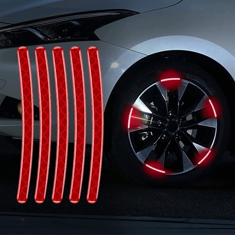 Mr Fix? (Red) (20PCS) Night Reflective Car Bike & Bicycle Rim Reflectors, Safety Warning Stripe Decals Stickers Decoration Compatible with Chevrolet Aveo