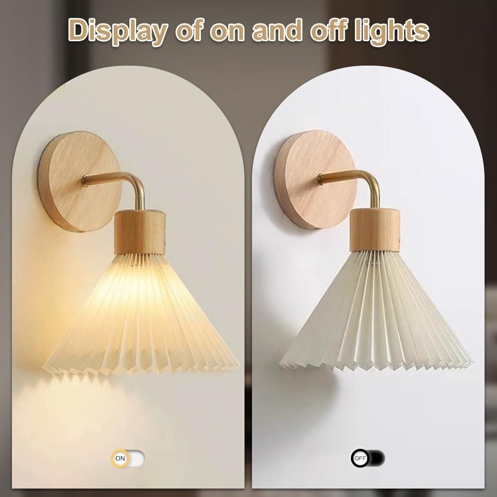 Lámpara de Pared de Tela Plisada Lámpara de Pared de Madera con Pantalla de Tela Aplique de Pared Industrial Retro for Dormitorio, Sala de Estar, Comedor, Pasillo, escaleras, Restaurante