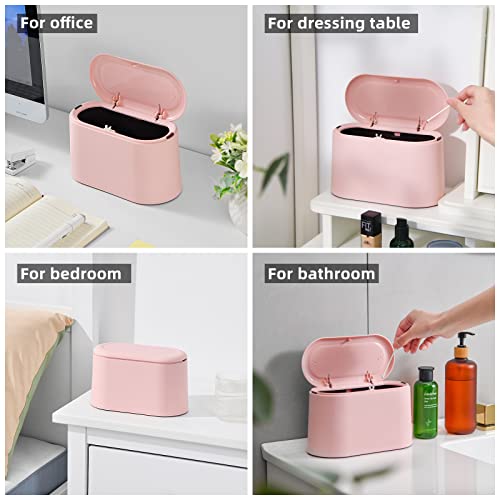 Image of SUBEKYU 0.5 Gal Mini Countertop Trash Can with Lid for Desktop, Small Garbage Can for Office, Tiny Wastebasket,Pink