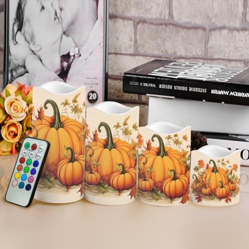 Image of Pumpkin Flickering Flameless Candles Happy 4th of July Pattern LED Pillar Candles Battery Operated with Timer Color Changing Electric Candles Thanksgiving Day Decorations