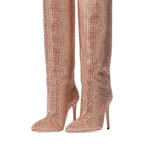 Bottes de genou ARIASS bottes d'hiver de luxe à bout pointu diamant