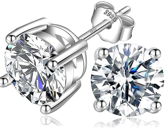 Sterling Silver Moissanite Stud Earrings - D Color VVS1 Brilliant Round Cut Lab Grown - S925 Friction-Back With Authenticity Certificate 1Ct 2Ct 3Ct