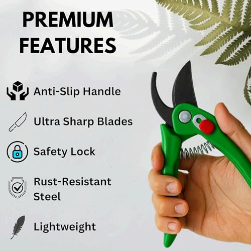 Image of Mozarto Heavy Duty Gardening Scissor /Plant Cutter For Garden /Branch Cutter For Plants /Flower Cutter /Pruners For Plants /Wood Branch Trimmer /Secateurs /Pruning Shears Blade (Green)