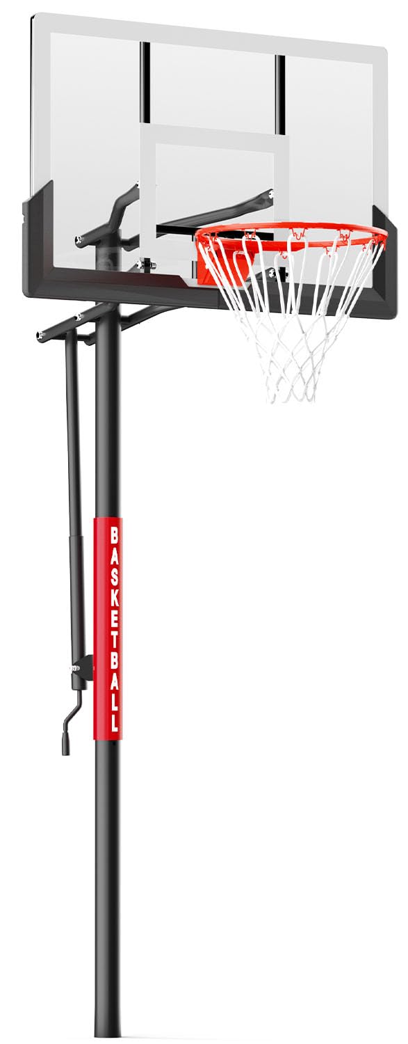 In-Ground Basketball Hoop Outdoor Adjustable (7.5-10ft) with Crank, Inground Basketball Goal System for All Ages, 45 Inch Shatterproof Backboard