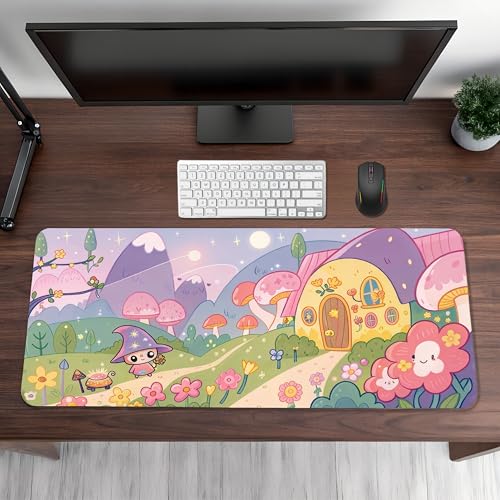 Image of Kawaii Witch Premium Desk Mat | Anti-Skid | Anti-Slip | 60 x 28 cm | Laptop Mat for Work from Home /Office /Gaming- Extended Mouse pad and Keyboard Desk mat