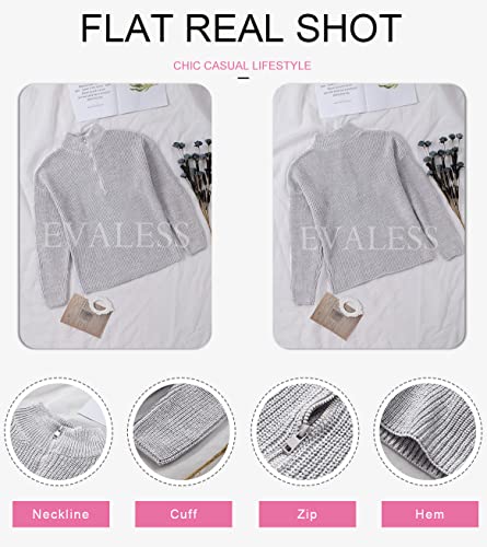Evaless Sweaters For Women Waffle Knit Long Sleeve Quarter Zip Pullover For Women Business Casual Fall Fashion Tops Winter Trendy Aestheic Teathcer Clothes V Neck Oversized Gray Sweater,Samll Size #TOP4