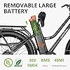 Asomtom Electric Bike for Adults E Bikes 350W Motor 36V 10Ah 20+ MPH 40 Miles Range City Commuter Ebike Removable Cells Battery 26'' X 3" Fat Tire E Bikes 7-Speed Black #4