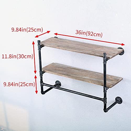 Oldrainbow Industrial Pipe Clothing Rack Wall Mounted With Real Wood Shelf,Pipe Shelving Floating Shelves,36In Retail Garment Rack Display Rack Cloths Rack #TOP2