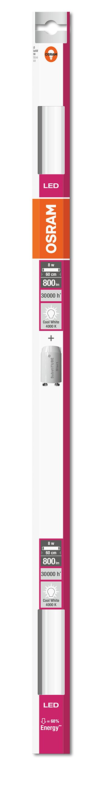 Osram LED Substitube Star T8 Leuchtstoffröhre, in 60 cm Länge mit G13-Sockel, Ersetzt 18 Watt, Kaltweiß - 4000 Kelvin, 8er-Pack